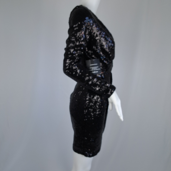 Charlotte Russe Black Sequined Faux Wrap Mini Dress - Picture 6 of 12